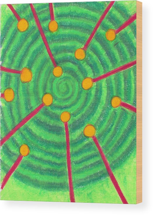 Abstract Wood Print featuring the painting Laser Points on the Spiral Path by Carrie MaKenna