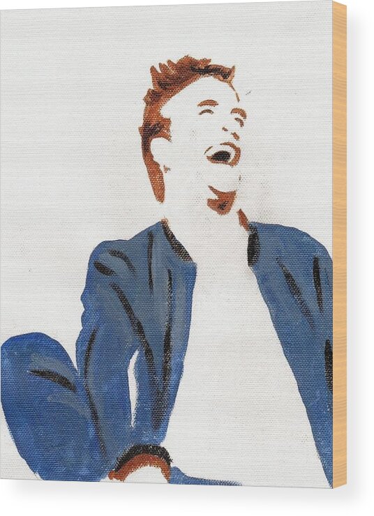 Robert Pattinson Famous Actor Filmstar Movies People Paints Wood Print featuring the painting Laughter 4 by Audrey Pollitt