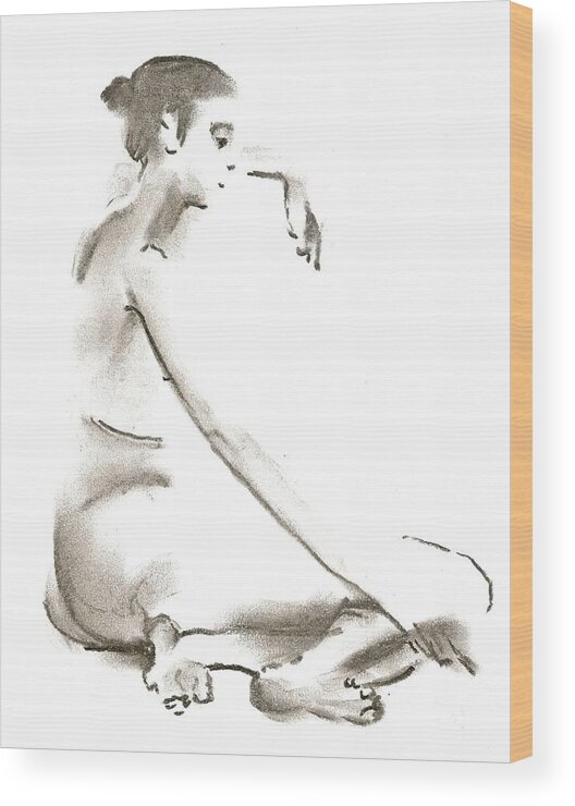 Nude Wood Print featuring the drawing Leaning To The Side Lutar Sig by Marica Ohlsson