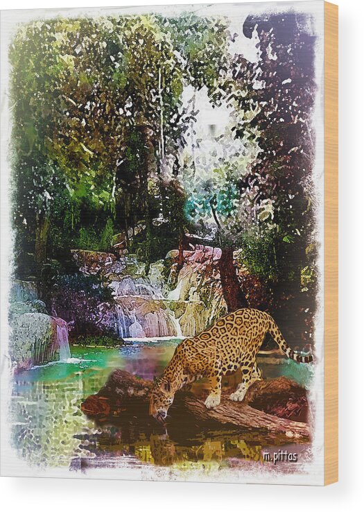 Jaguar Wood Print featuring the digital art Lepardlapping by Michael Pittas