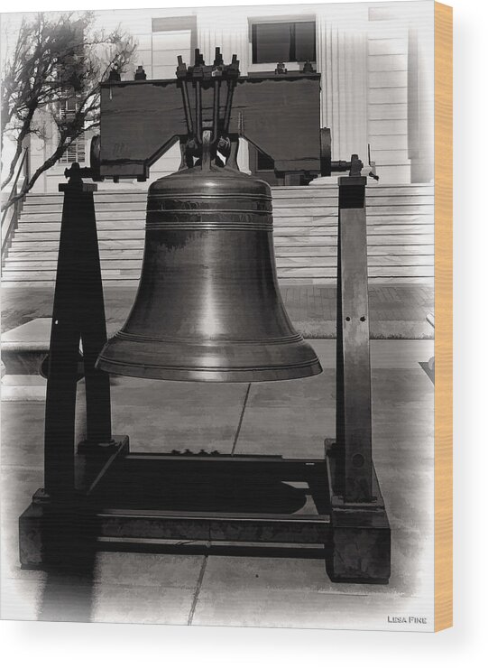 Liberty Bell Wood Print featuring the photograph Liberty Bell Alabama State Capital Building BW by Lesa Fine