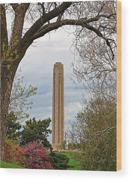 Kc Wood Print featuring the photograph Liberty Memorial Through Tree by Christopher McKenzie