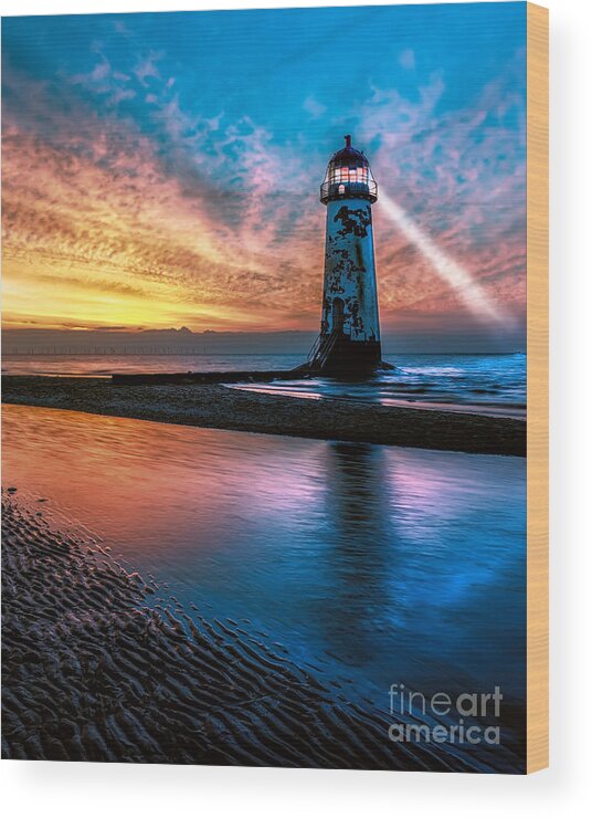 Talacre Wood Print featuring the photograph Light House Sunset by Adrian Evans