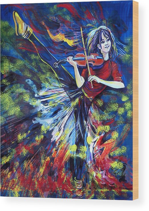 Lindsey Stirling Wood Print featuring the painting Lindsey Stirling. Dancing Violinist by Anna Duyunova