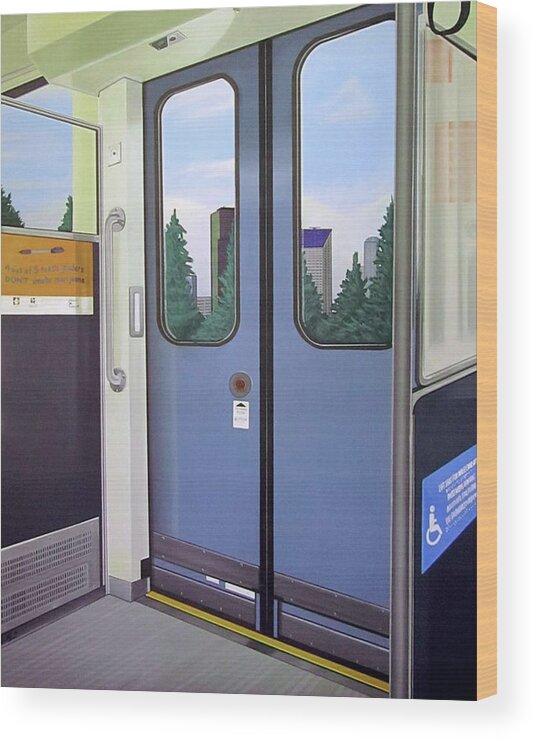 Link Light Rail Wood Print featuring the painting Link Light Rail Seattle by Jude Labuszewski