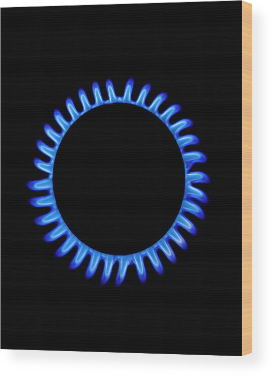 Flame Wood Print featuring the photograph Lit Gas Ring by Paul Whitehill/science Photo Library