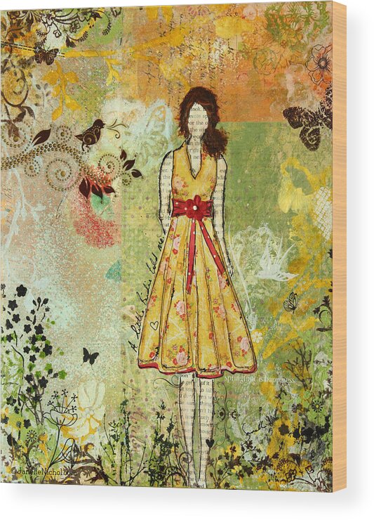 Art Wood Print featuring the mixed media Little Birdie Inspirational mixed media folk art by Janelle Nichol by Janelle Nichol