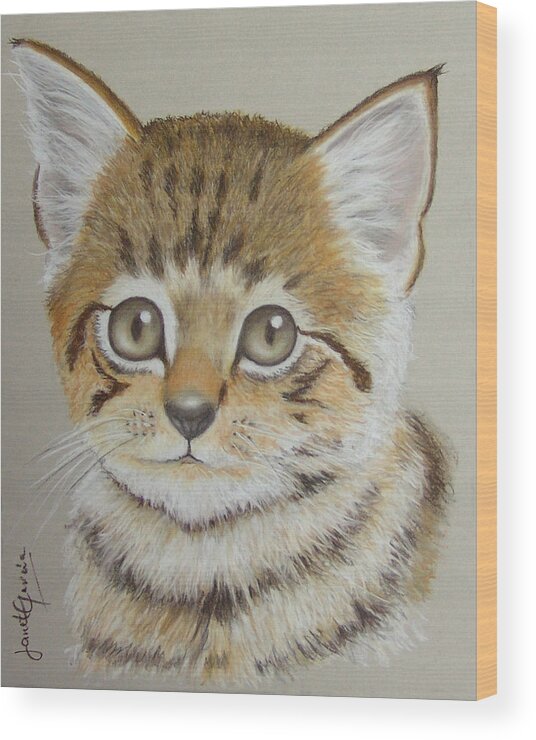 Cat Wood Print featuring the pastel Little Kitty by Janet Garcia