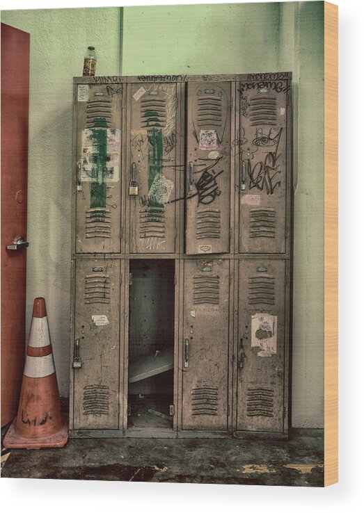 Grungy Storage Wood Print featuring the photograph Lockers by Jessica Levant