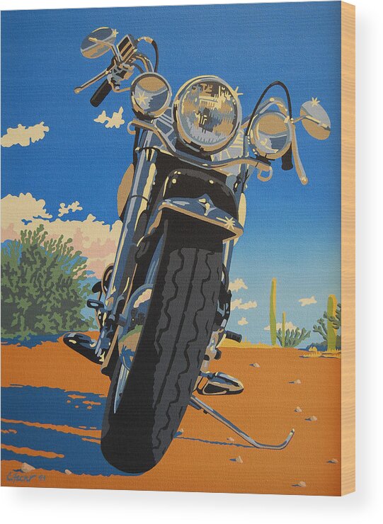 Motorcycle Wood Print featuring the painting Loco Motion by Cheryl Fecht