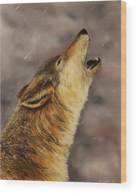 Wolf Wood Print featuring the painting Lone Wolf by Alan Conder