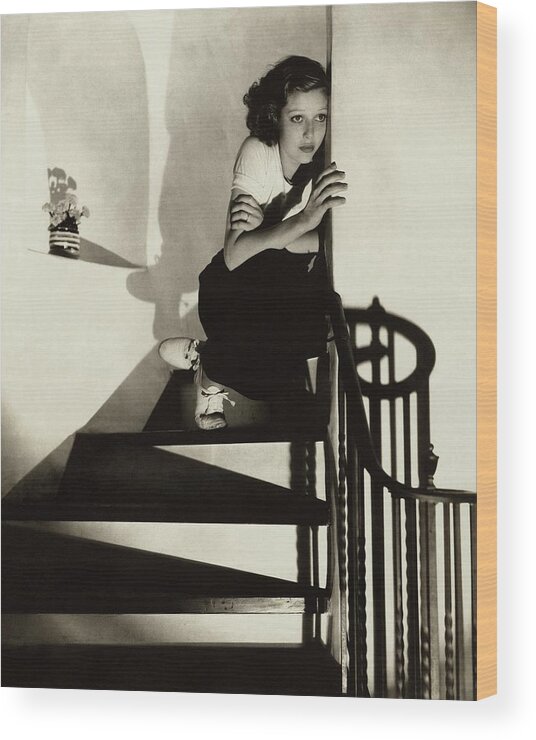 Actress Wood Print featuring the photograph Loretta Young Sitting On A Staircase by Edward Steichen