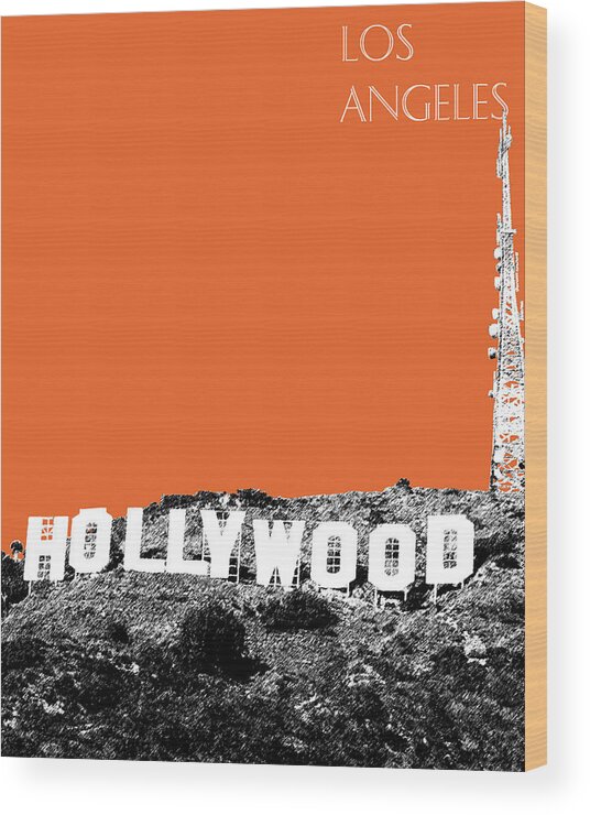 Architecture Wood Print featuring the digital art Los Angeles Skyline Hollywood - Coral by DB Artist