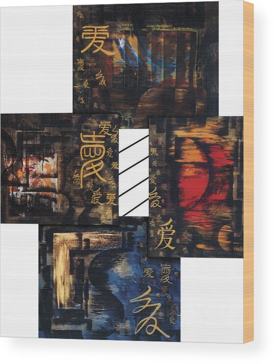 Abstract Wood Print featuring the painting LOVE Four Seasons by Fei A