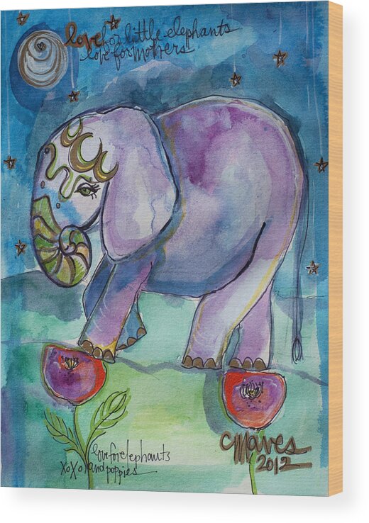 Elephant Wood Print featuring the painting Lovely Little Elephant2 by Laurie Maves ART