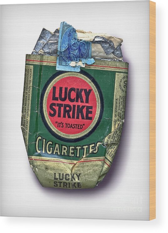 Lucky Wood Print featuring the photograph 1940's Lucky Strike Green by Walt Foegelle