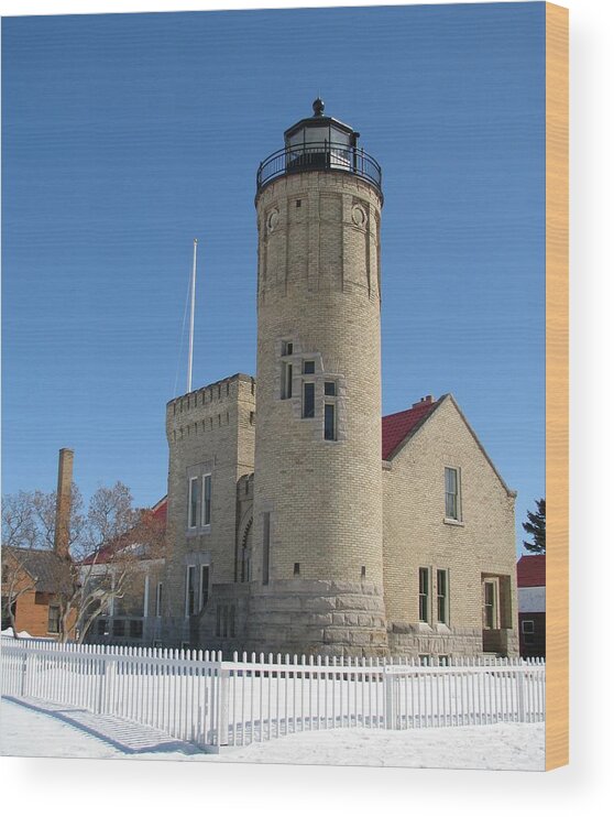 Old Mackinac Point Wood Print featuring the photograph Mackinac Point Light in Winter by Keith Stokes