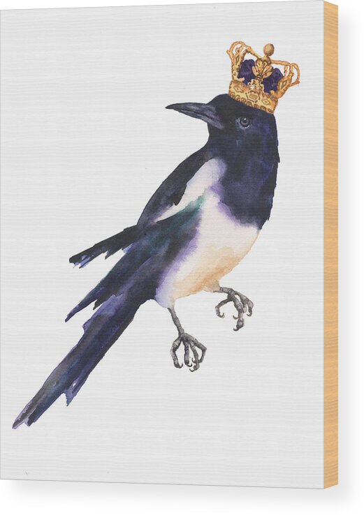 Magpie Wood Print featuring the painting Magpie Watercolor by Alison Fennell