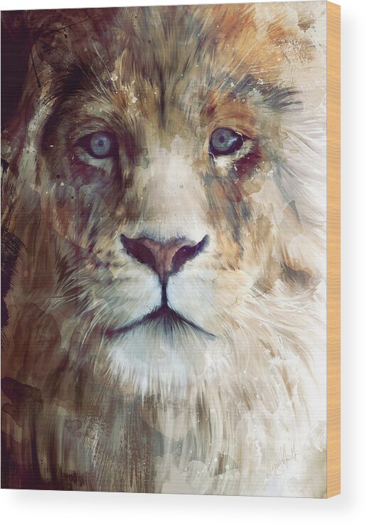 Lion Wood Print featuring the painting Majesty by Amy Hamilton