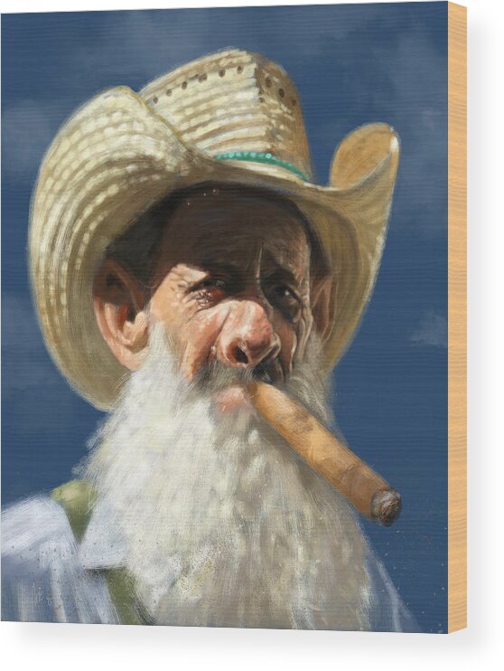 Cigar Wood Print featuring the painting Man with the Cigar by Arie Van der Wijst