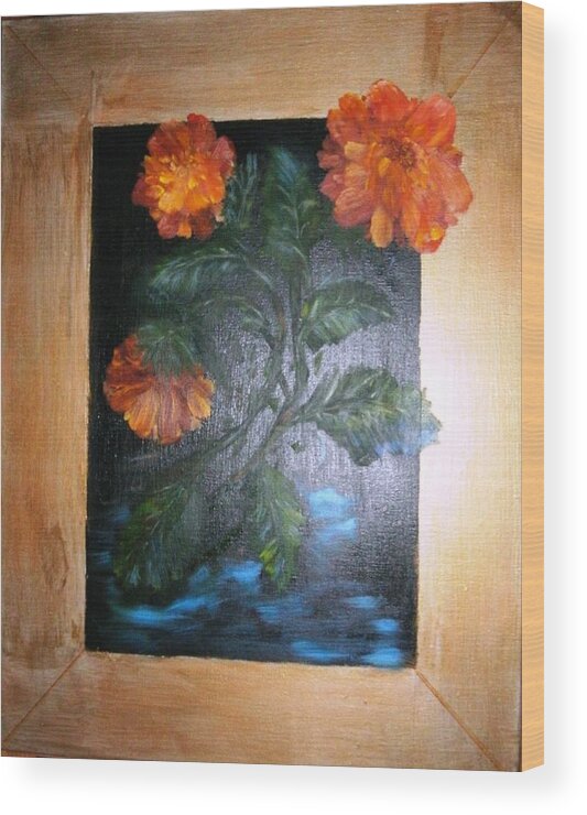Flowers Wood Print featuring the painting Marigolds by Karen Lipek