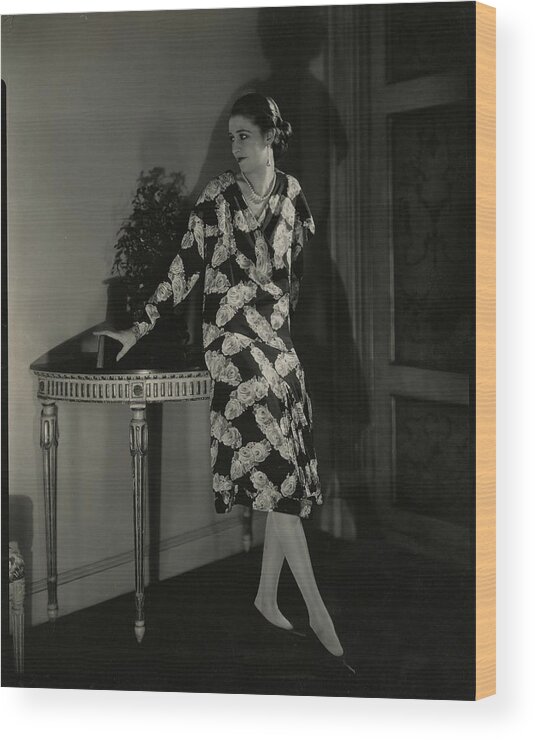 Designer Wood Print featuring the photograph Marion Morehouse Wearing A Cheruit Dress by Edward Steichen