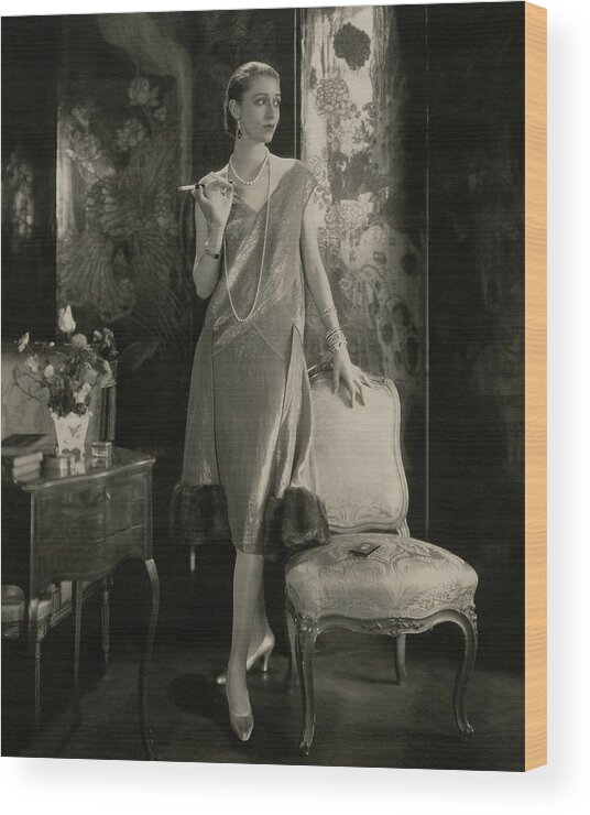 Accessories Wood Print featuring the photograph Marion Morehouse Wearing A Lucien Lelong Dress by Edward Steichen