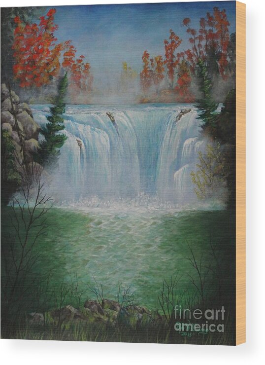 Waterfalls Wood Print featuring the painting Mediation Falls by Bob Williams