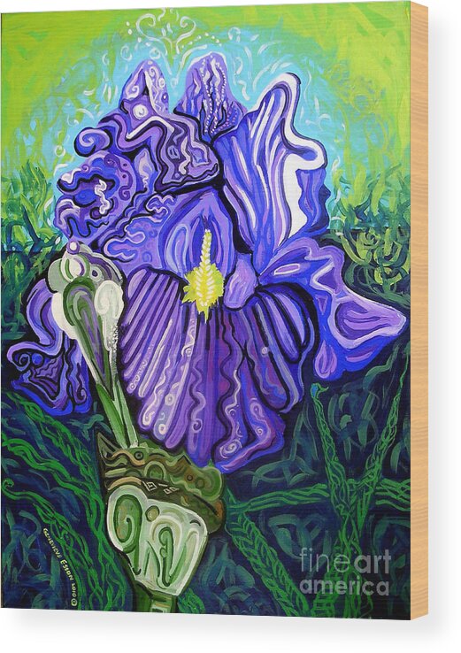 Metaphysicaliris Wood Print featuring the painting Metaphysical Iris by Genevieve Esson