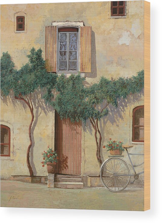 Bike Wood Print featuring the painting Mezza Bicicletta Rimasta Sul Muro by Guido Borelli