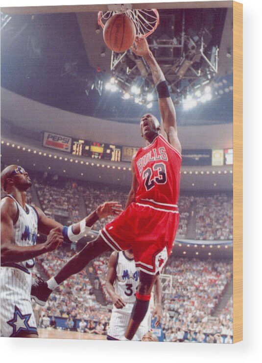 Classic Wood Print featuring the photograph Michael Jordan Dunks With Left Hand by Retro Images Archive