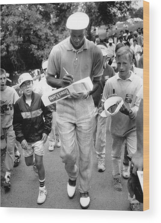 Classic Wood Print featuring the photograph Michael Jordan Signing Autographs by Retro Images Archive
