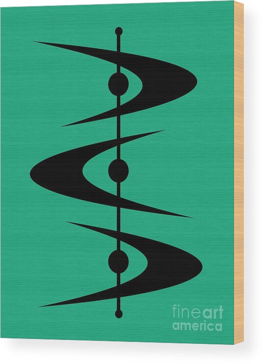 Aqua Wood Print featuring the digital art Mid Century Shapes 3 on Aqua by Donna Mibus