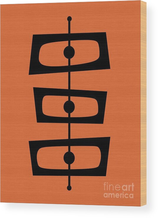 Orange Wood Print featuring the digital art Mid Century Shapes on Orange by Donna Mibus