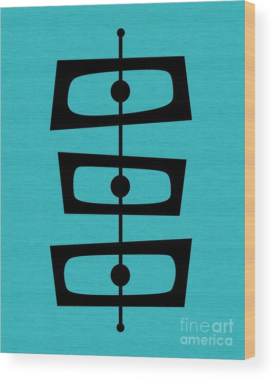 Blue Wood Print featuring the digital art Mid Century Shapes on Turquoise by Donna Mibus