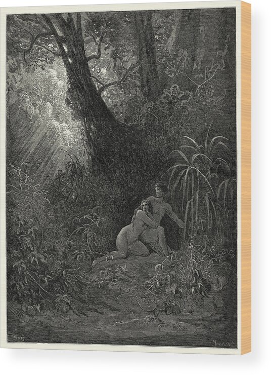 Event Wood Print featuring the drawing Milton's Paradise Lost - hid themselves amoung, The thickest trees by Duncan1890