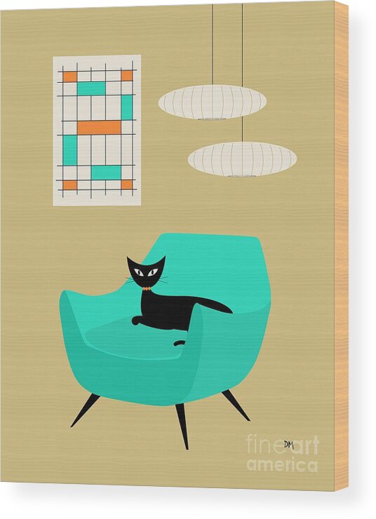 Abstract Wood Print featuring the digital art Mini Abstract with Aqua Chair by Donna Mibus