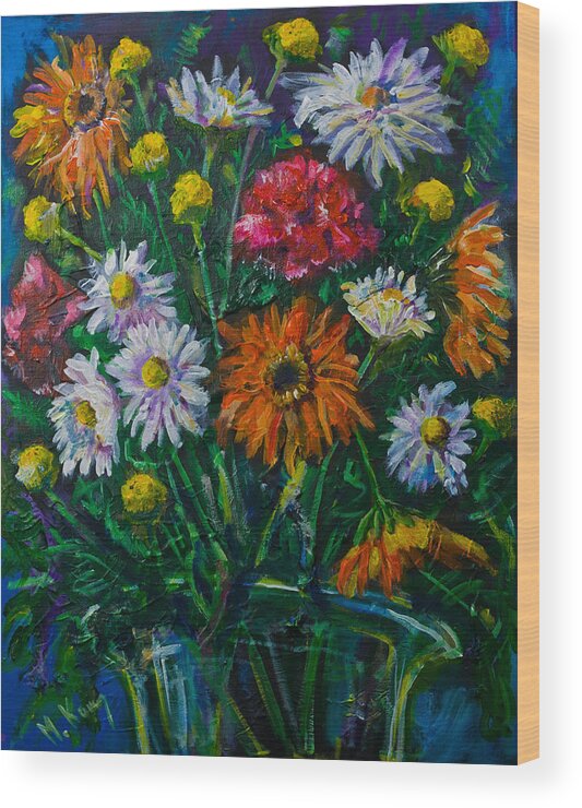 Flowers Wood Print featuring the painting Mixed Flowers by Maxim Komissarchik