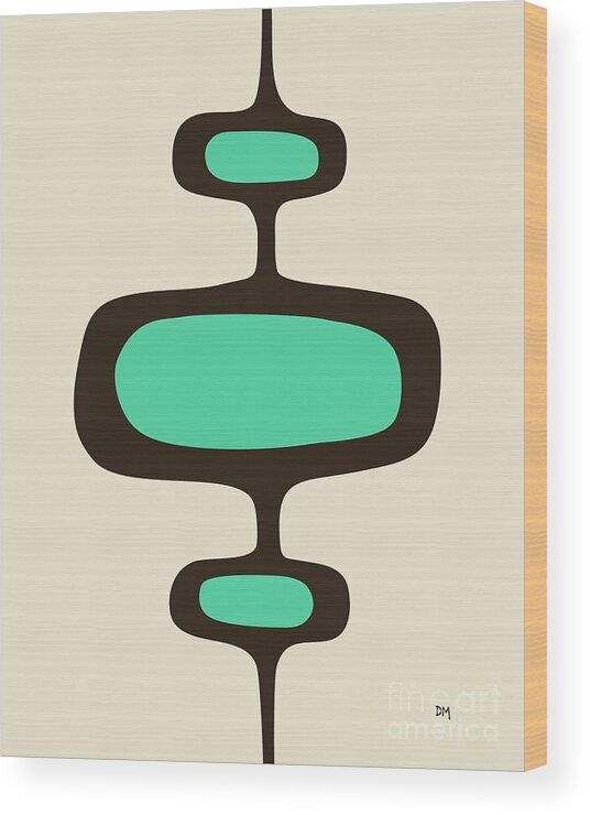 Mid Century Modern Wood Print featuring the digital art Mod Pod One Aqua with Brown by Donna Mibus