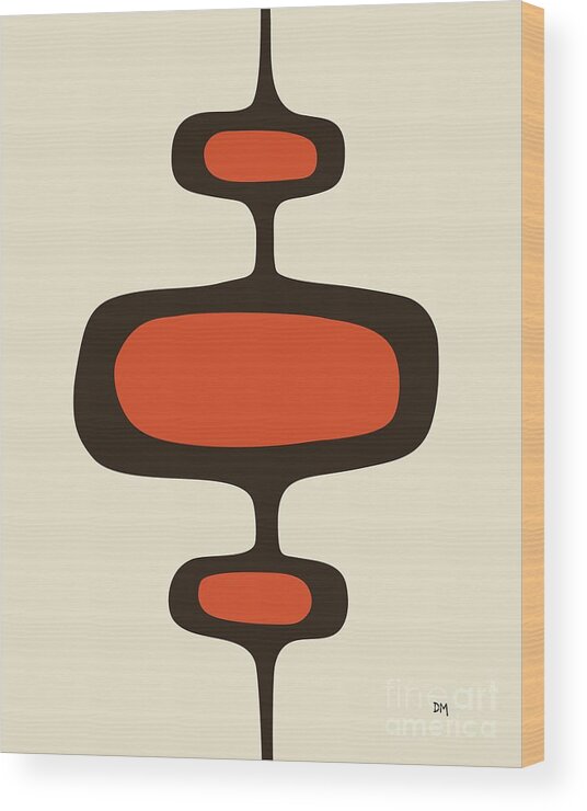 Brown Wood Print featuring the digital art Mod Pod One Orange with Brown by Donna Mibus