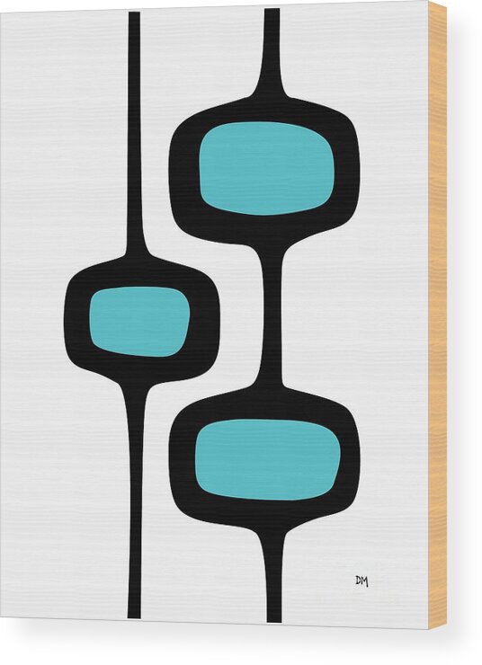 Mid Century Modern Wood Print featuring the digital art Mod Pod Two Black on White by Donna Mibus