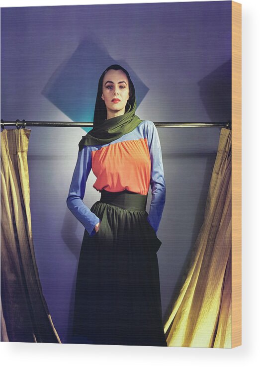 Fashion Wood Print featuring the photograph Model Wearing A Headscarf by Horst P. Horst