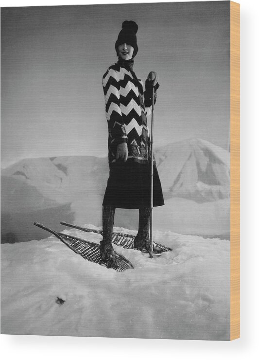 Accessories Wood Print featuring the photograph Model Wearing A Striped Sweater On Snow by Edward Steichen