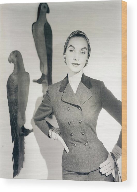 Studio Shot Wood Print featuring the photograph Model Wearing A Suit by Horst P. Horst