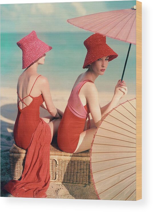 Fashion Wood Print featuring the photograph Models At A Beach by Louise Dahl-Wolfe Fashion Wood Print featuring the photograph Models At A Beach by Louise Dahl-Wolfe