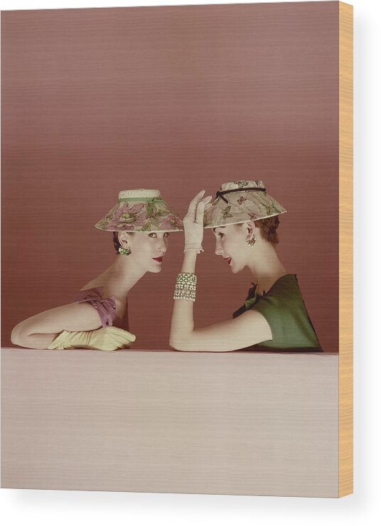 Accessories Wood Print featuring the photograph Models Wearing Lily Dache Hats by Richard Rutledge