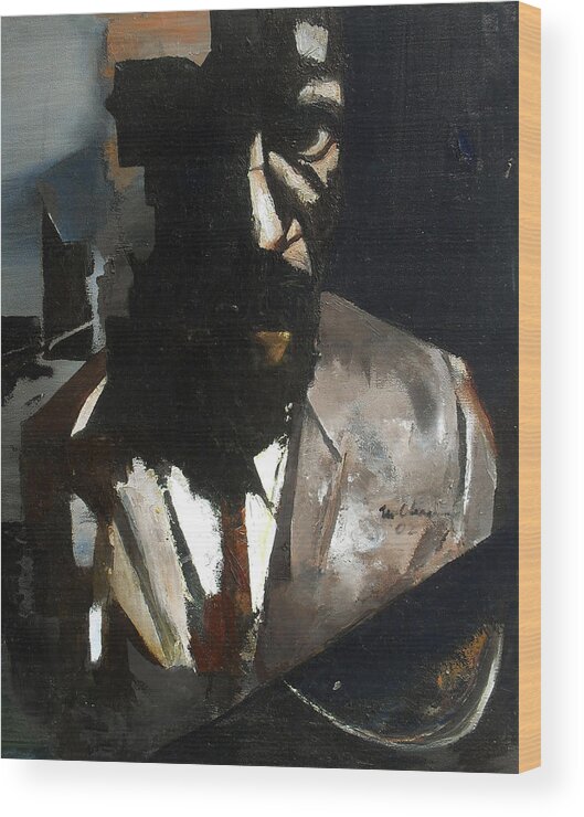Thelonious Monk Jazz Piano Portrait Wood Print featuring the painting Monk by Martel Chapman