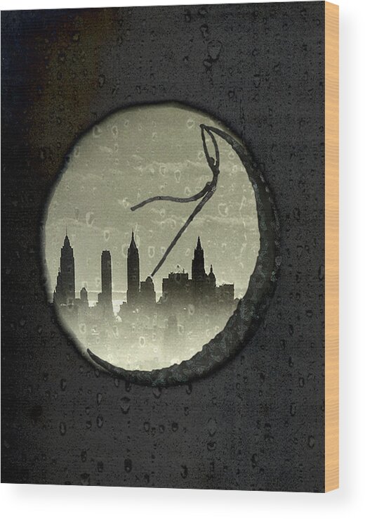 Moon Over Manhattan Wood Print featuring the photograph Moon Over Manhattan by Natasha Marco