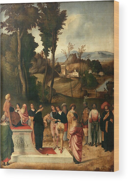 Giorgione Wood Print featuring the painting Moses undergoing Trial by Fire by Giorgione