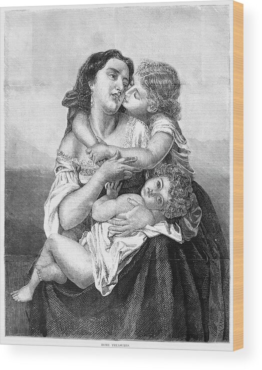 1871 Wood Print featuring the drawing Mother And Children, 1871 by Granger